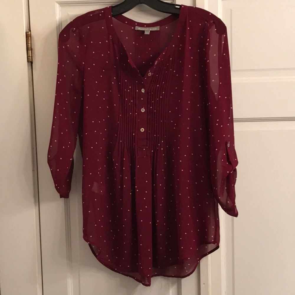 Daniel Rainn maroon dot button blouse